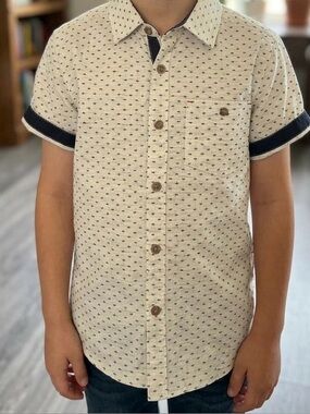 Boys White Navy Button Down Shirt from Distortion